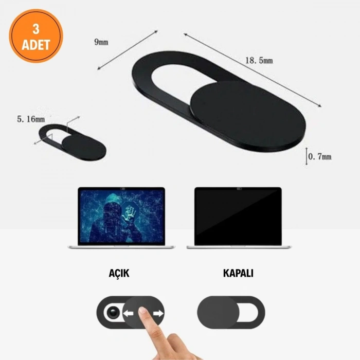 3’lü Webcam Kapatıcı – Laptop, Tablet ve Telefon Uyumlu Gizlilik Kamera Kapağı (Plastik) (5263)