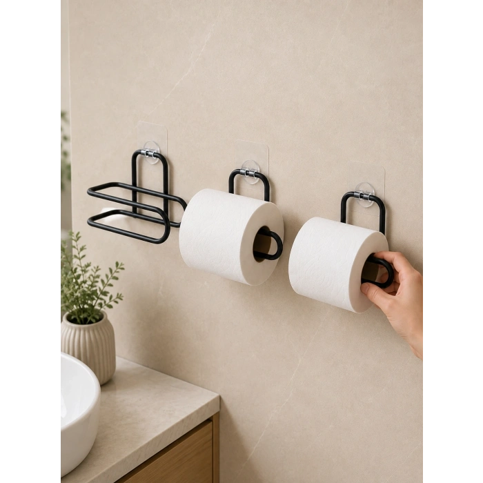 3’lü Yapışkanlı Wc Kağıtlığı Siyah Rulo Tutucu Banyo Ve Mutfak Kullanımı