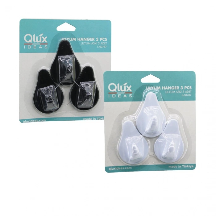 3PCS LILYUM ASKI  SİYAH - BEYAZ PLASTİK   YAPIŞKANLI MONTAJ (5263)