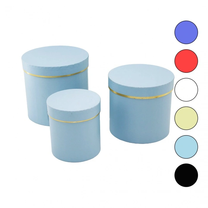 3PCS YUVARLAK MAT RENKLİ - DÜZ RENK KARTON HEDİYE KUTUSU 18-16-12CM (5263)