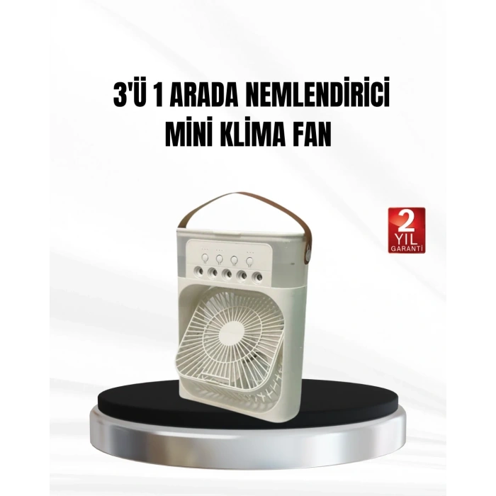 3’ü 1 Arada Mini Klima Fan Usb Şarjlı, 7 Renk Gece Lambalı Ve Nemlendirici