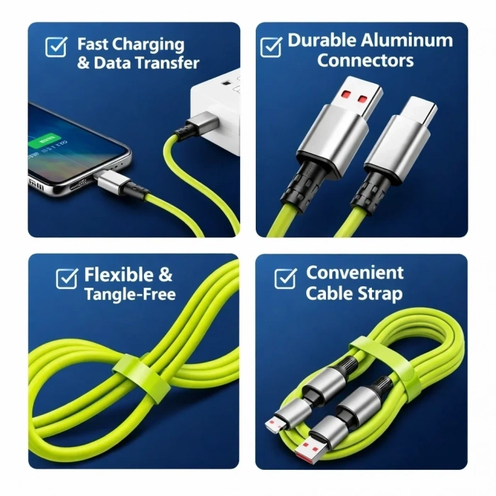 4-in-1 240W PD Hızlı Şarj Kablosu – Type-C Lightning Destekli PL-8632 (5263)