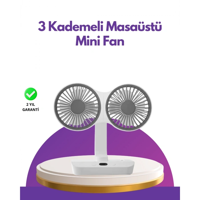 4 Kademeli Hız Ayarlı Usb Şarjlı Çift Taraflı Masaüstü Vantilatör