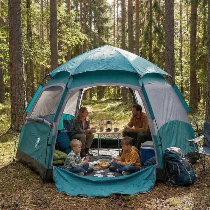 4 Kişilik Otomatik Kamp Çadırı – Altıgen Tasarım, Çift Kapılı, Suya Dayanıklı, Hızlı Kurulumlu Geniş Aile Outdoor Çadırı 240x240x160 cm (5263)