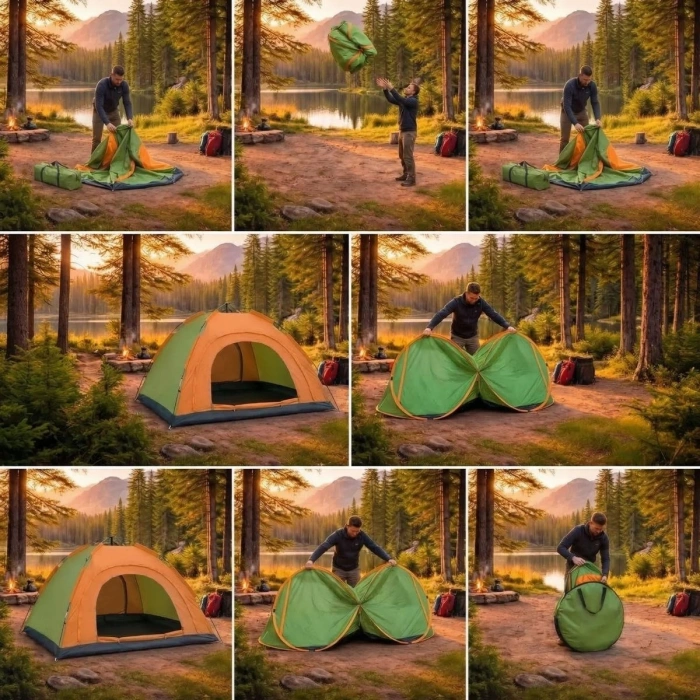 4 Kişilik Yarı Otomatik Kamp Çadırı – Suya Dayanıklı, Hızlı Kurulumlu Outdoor Aile Çadırı, Doğa, Kamp ve Piknik 200x200x135 cm (5263)