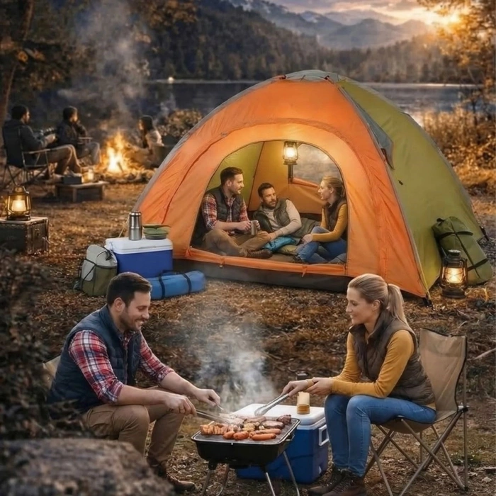 4 Kişilik Yarı Otomatik Kamp Çadırı – Suya Dayanıklı, Hızlı Kurulumlu Outdoor Aile Çadırı, Doğa, Kamp ve Piknik 200x200x135 cm (5263)