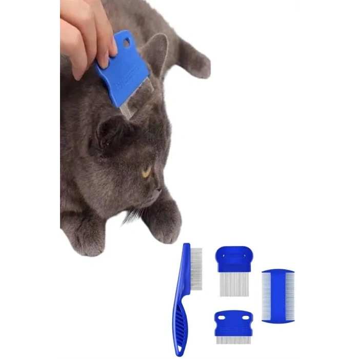 4lü Bit Pire Tarağı Set Kedi Köpek Evcil Hayvan Tüy Toplayıcı Mavi