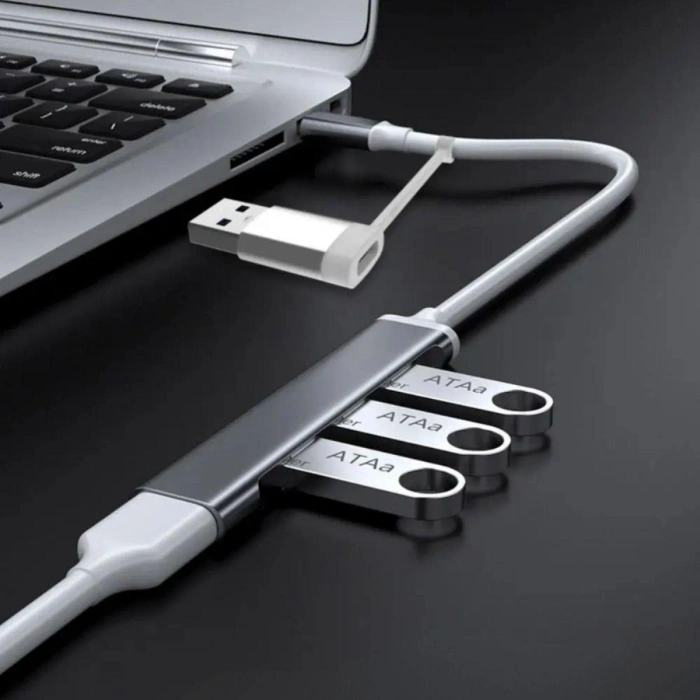 4 Port'lu Bağlantı İstasyonu Ultra İnce USB Bölücü TYPE-C tipi Çoklu Arayüz Adaptörü Multi Usb Çoklayıcı (5263)