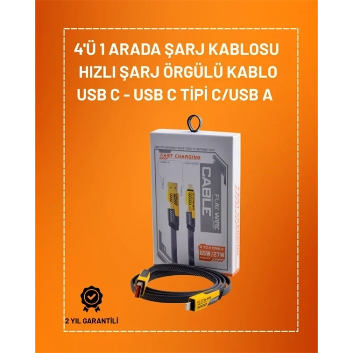 4ü 1 Arada Usb Hızlı Şarj Ve Veri Kablosu – 65w Güç, Çoklu Bağlantı, 1.2m