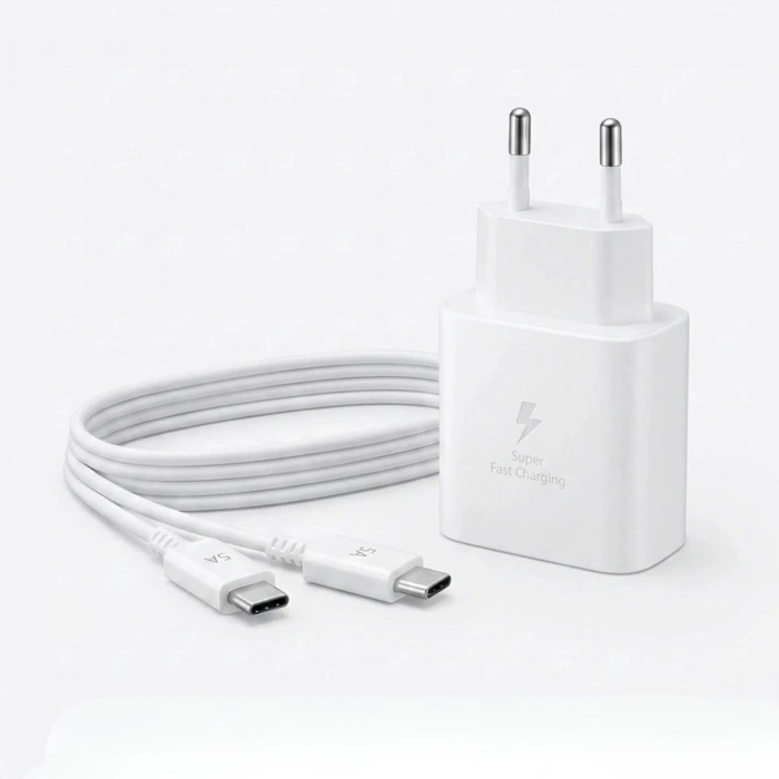 45W Süper Hızlı Şarj Adaptörü USB-C PD 3.0 PPS Fast Charger + 5A Type-C to Type-C Kablo (5263)