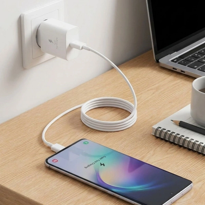 45W Süper Hızlı Şarj Adaptörü USB-C PD 3.0 PPS Fast Charger + 5A Type-C to Type-C Kablo (5263)