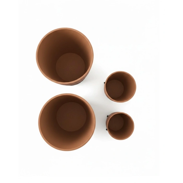 4’lü 3d Kahverengi Dekoratif Vazo Seti Modern Ayaklı Şık Saksı Takımı