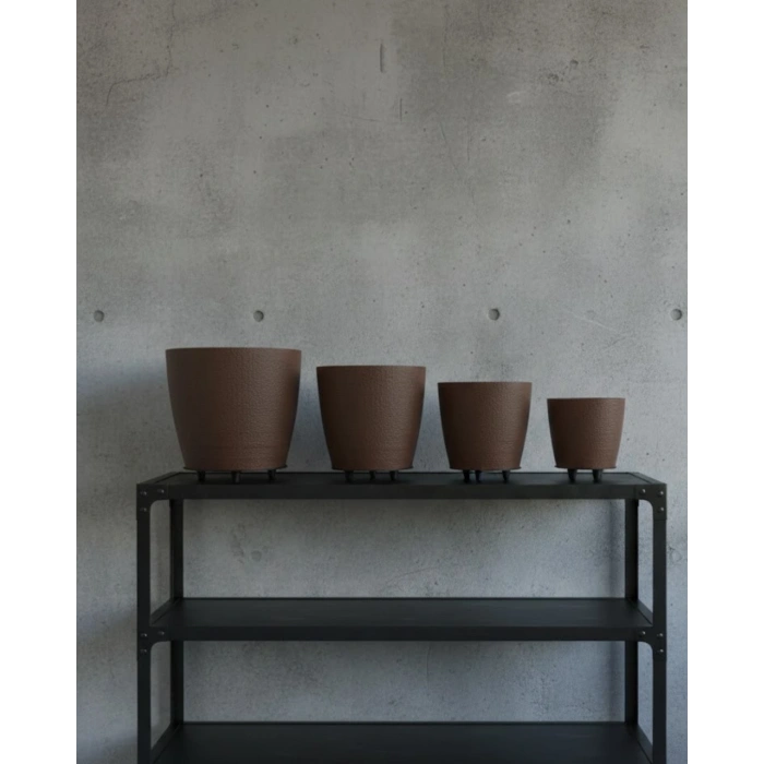 4’lü 3d Modern Kahverengi Vazo Seti Ayaklı Dekoratif Saksı Takımı