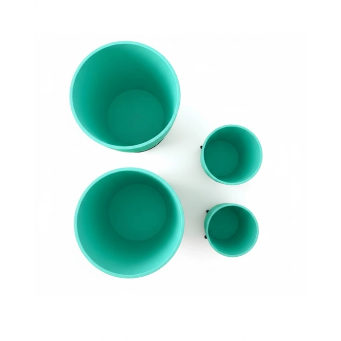 4’lü 3d Yeşil Dekoratif Vazo Seti Modern Ayaklı Şık Saksı Takımı