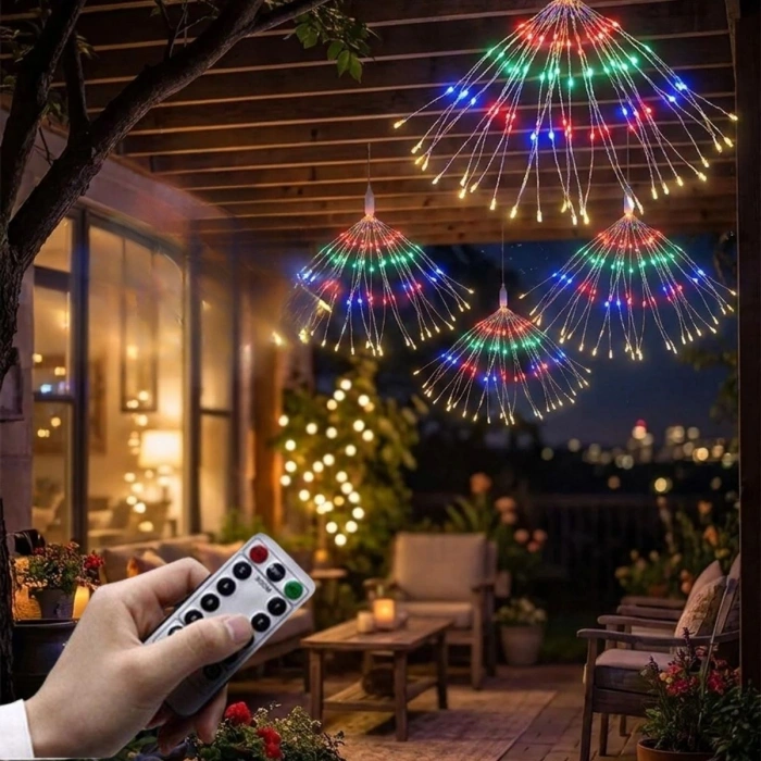 4’lü Açılır LED Işık Seti – 8 Farklı Işık Modlu, Kumandalı, USB Kablolu Renkli Dekoratif Fiber LED Lamba (5263)