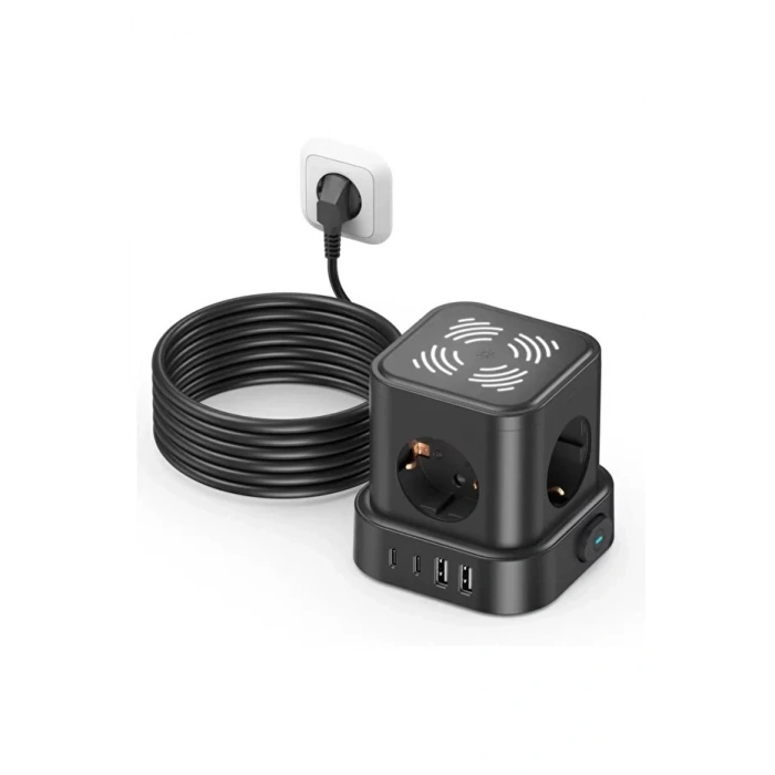 4lü Akım Korumalı Priz Gece Lambalı 2xusb 2xtype-c Çıkış Yüksek Gerilim Koruma Çoklu Priz Çoğaltıcı