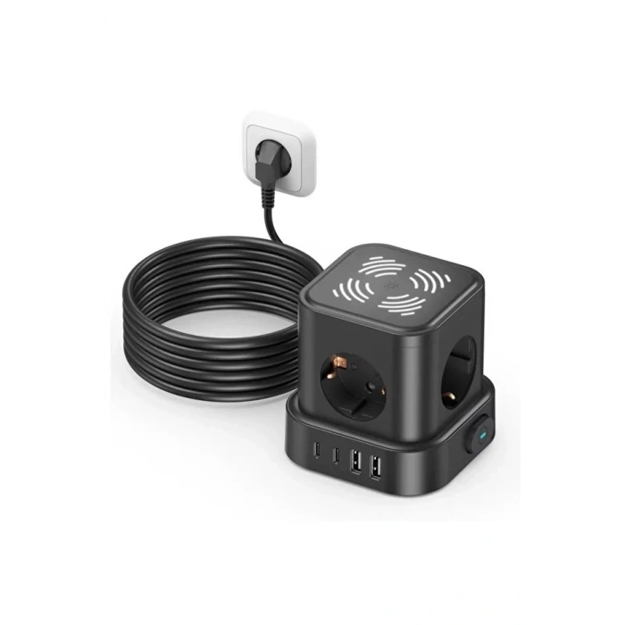 4lü Akım Korumalı Priz Gece Lambalı 2xusb 2xtype-c Çıkış Yüksek Gerilim Koruma Çoklu Priz Çoğaltıcı