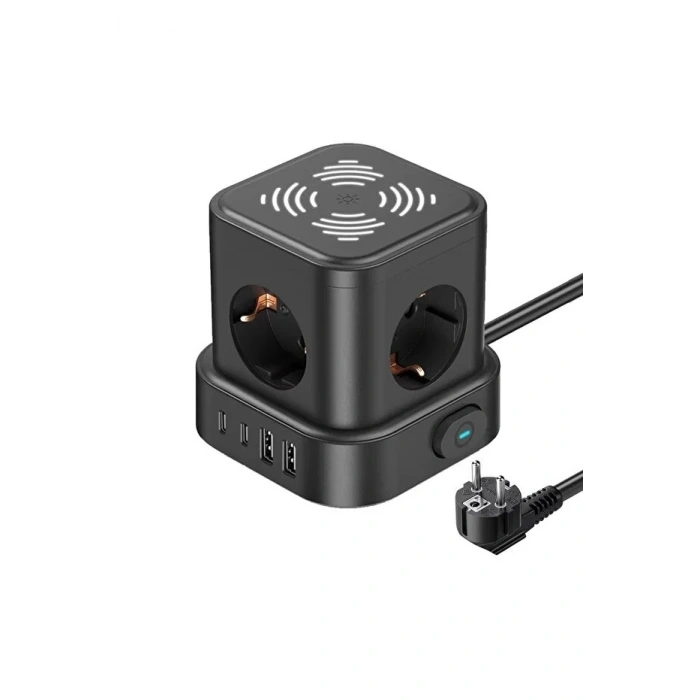 4lü Akım Korumalı Priz Gece Lambalı 2xusb 2xtype-c Çıkış Yüksek Gerilim Koruma Çoklu Priz Çoğaltıcı