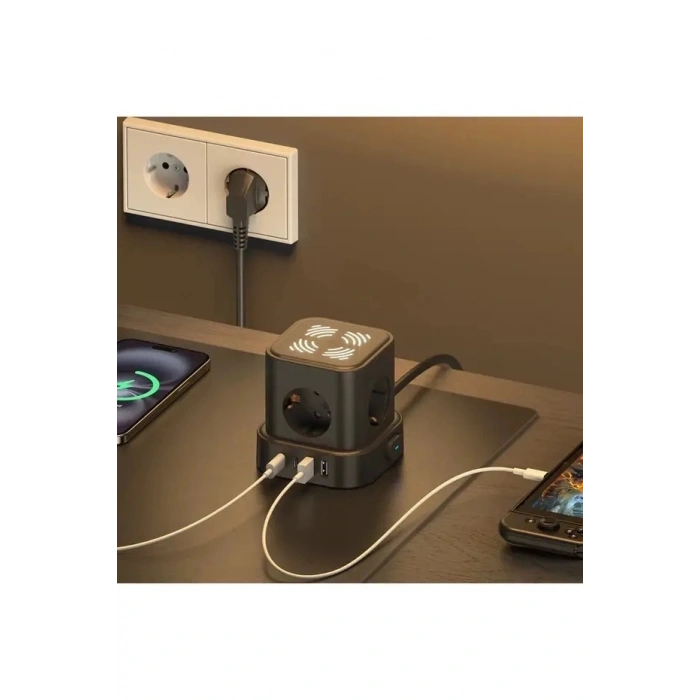 4lü Akım Korumalı Priz Gece Lambalı 2xusb 2xtype-c Çıkış Yüksek Gerilim Koruma Çoklu Priz Çoğaltıcı