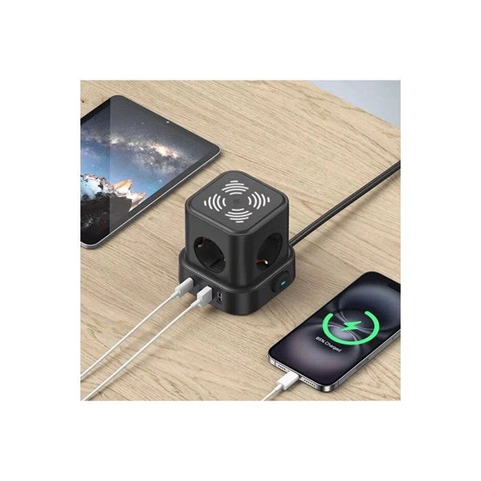 4lü Akım Korumalı Priz Gece Lambalı 2xusb 2xtype-c Çıkış Yüksek Gerilim Koruma Çoklu Priz Çoğaltıcı