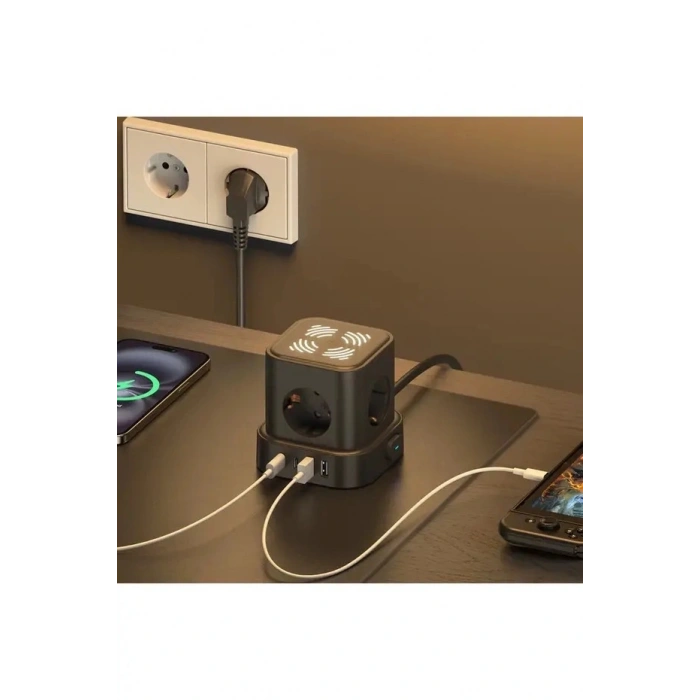 4lü Akım Korumalı Priz Gece Lambalı 2xusb 2xtype-c Çıkış Yüksek Gerilim Koruma Çoklu Priz Çoğaltıcı