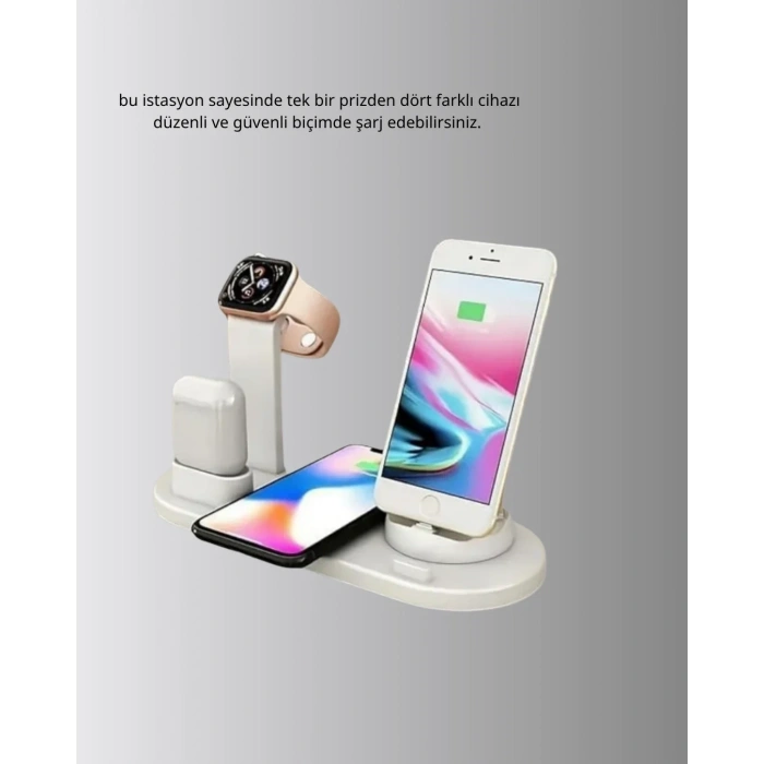 4’lü Apple Kablosuz Şarj Standı İphone Watch Ve Airpods Çoklu Şarjlı