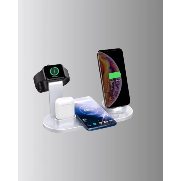 4’lü Apple Kablosuz Şarj Standı İphone Watch Ve Airpods Çoklu Şarjlı