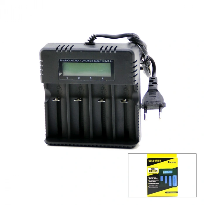 4LÜ PİL ŞARJ ALETİ 3000mA 4.2V FİŞLİ=AC 100-240V ETC - 26650 - 18650 - 16340 (5263)