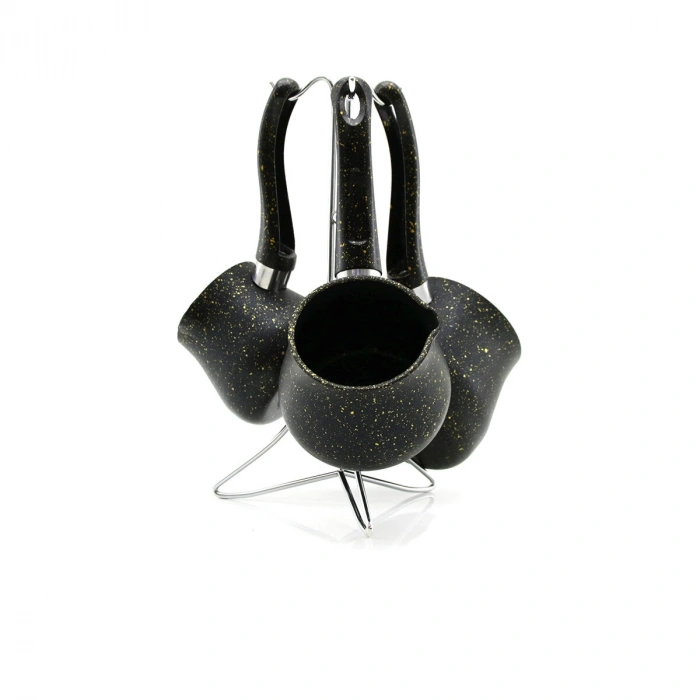 4PCS 230-280-380ML GRANİT - ÇELİK CEZVE RENKLİ METAL STANDLI (5263)