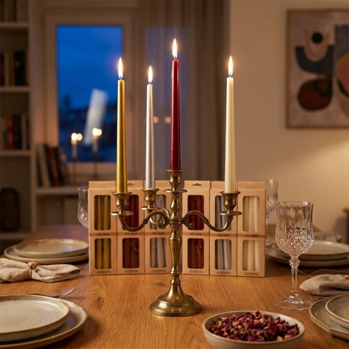 4PCS CANDLE METALİK RENKLER ŞAMDAN MUM 25CM (5263)