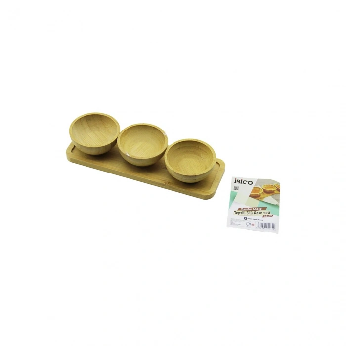 4PCS  ÇEREZLİK - LOKUMLUK AHŞAP BAMBU TEPSİLİ KASE SETİ 30X11CM (5263)