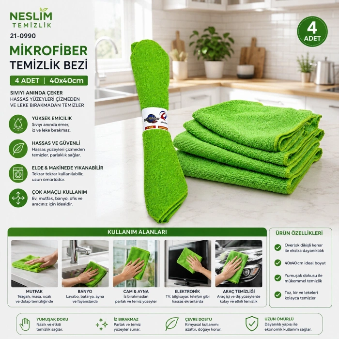 4PCS DÜRÜM - YUVARLAK SARIM 30x30CM MİKROFİBER TEMİZLİK BEZİ (5263)