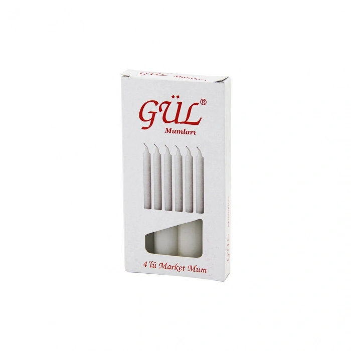 4PCS - İNCE   ÇAP=1.6CM - UZUNLUK=12CM   BEYAZ KLASİK  MARKET MUM (5263)