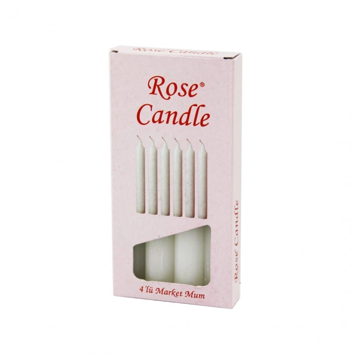 4PCS - KALIN   ÇAP=2CM - UZUNLUK=15CM     BEYAZ KLASİK  MARKET MUM (5263)