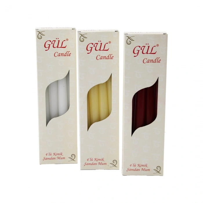 4PCS KONİK ŞAMDAN - DÜZ MUM BEYAZ - RENKLİ 2X25CM (5263)