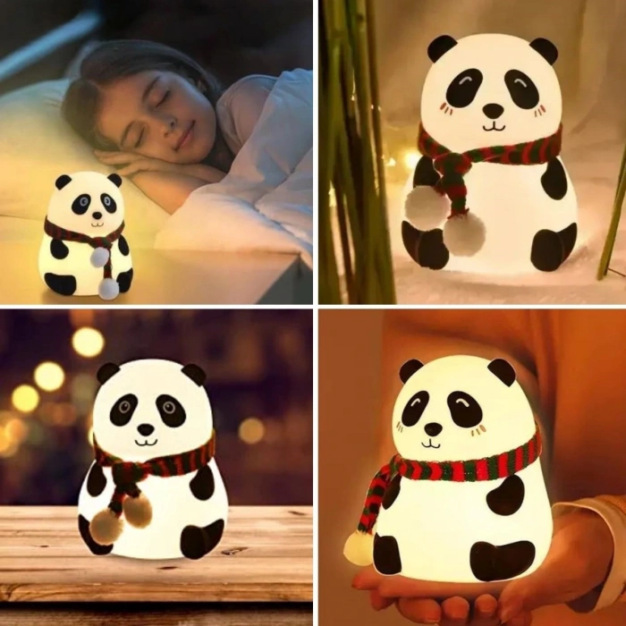 5 Farklı Renk Modlu Panda Figürlü Pofuduk LED Gece Lambası–Yumuşak Dokulu Çocuk Odası ve Dekoratif Şarjlı Ortam Işığı (5263)