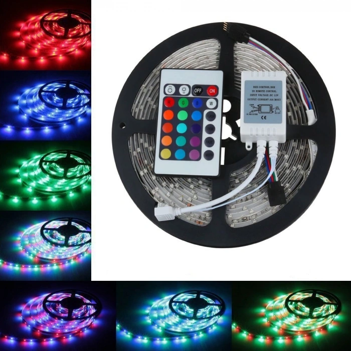 5 Metre Rgb Şerit Led Seti-İç ve Dış Mekan Silikonlu-Tak Çalıştır (5263)