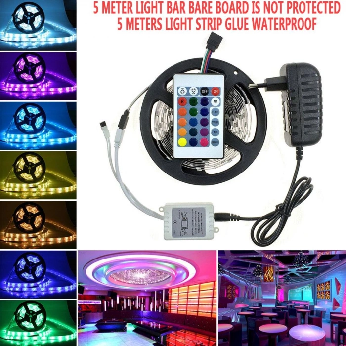 5 Metre Rgb Şerit Led Seti-İç ve Dış Mekan Silikonlu-Tak Çalıştır (5263)