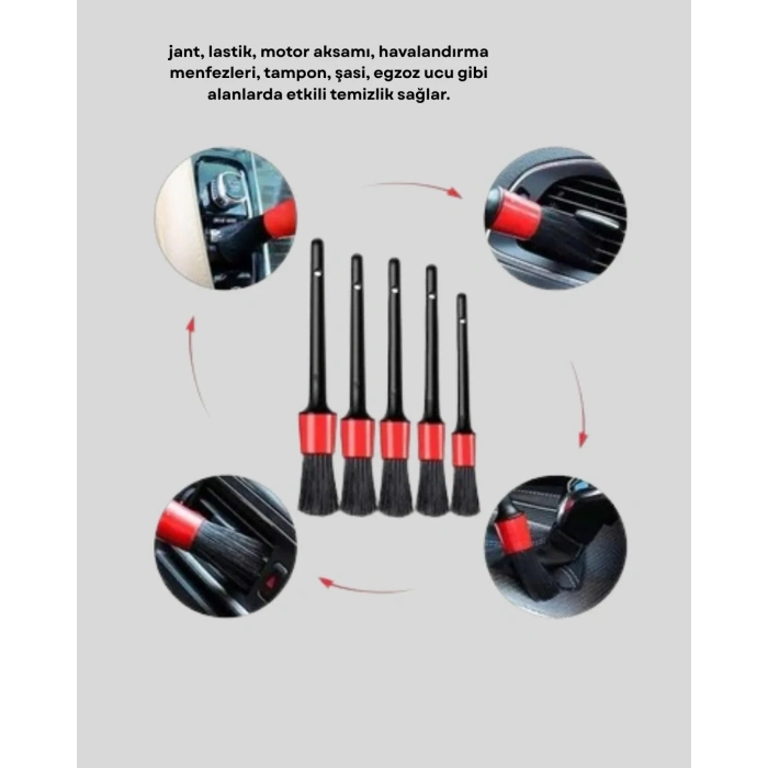 5 Parça Detay Temizlik Fırçası Seti Jant Motor Havalandırma İç Dış Temizlik