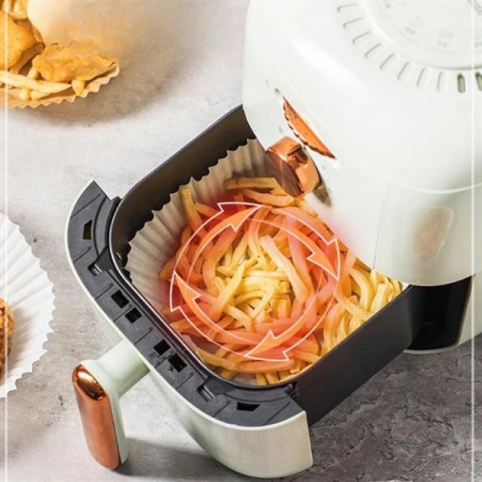 50 Adet Air Fryer Pişirme Kağıdı Tek Kullanımlık Yağ Geçirmez Yuvarlak Tabak Model PVC (5263)