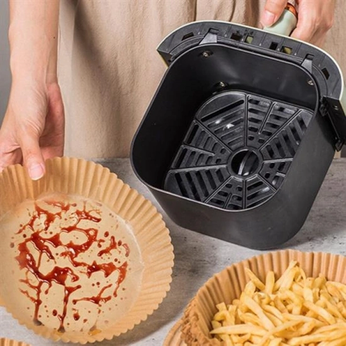 50 Adet Air Fryer Pişirme Kağıdı Tek Kullanımlık Yağ Geçirmez Yuvarlak Tabak Model PVC (5263)
