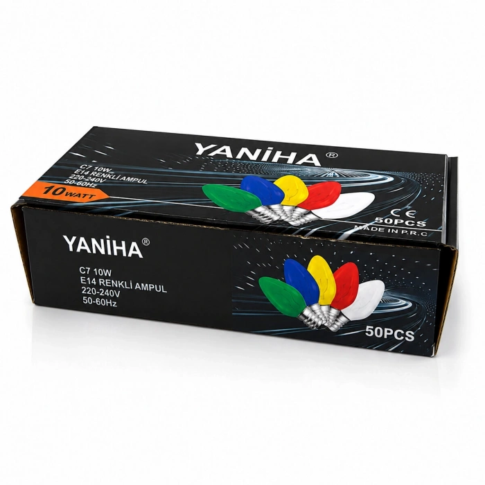 50 ADET MİX RENKLİ GECE LAMBASI AMPUL E14 - 10W C7 (5263)