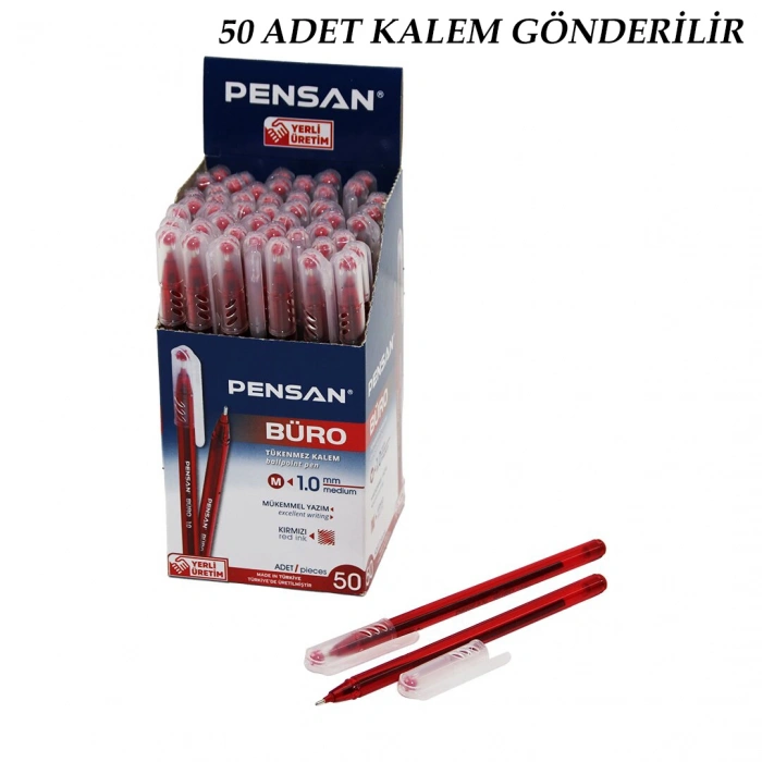 50 ADET PENSAN BÜRO KIRMIZI TÜKENMEZ KALEM M-MEDİUM - 1.0MM UÇ (5263)