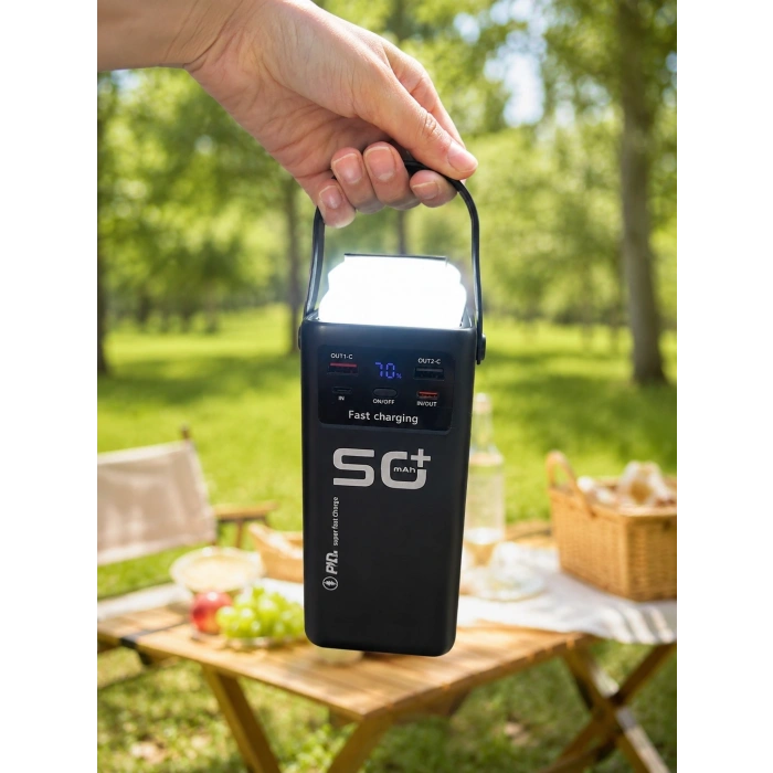 50.000 Mah Powerbank Hızlı Şarj 4 Dahili Kablolu Dijital Göstergeli Led Aydınlatmalı Taşınabilir Şarj Cihazı