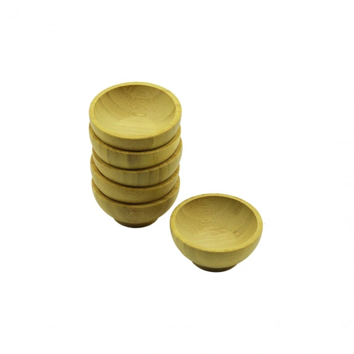 6 ADET MİNİ AHŞAP BAMBU LOKUMLUK - ÇEREZLİK KASE DERİNLİK: 1.5CM  - ÇAP: 6.2CM (5263)