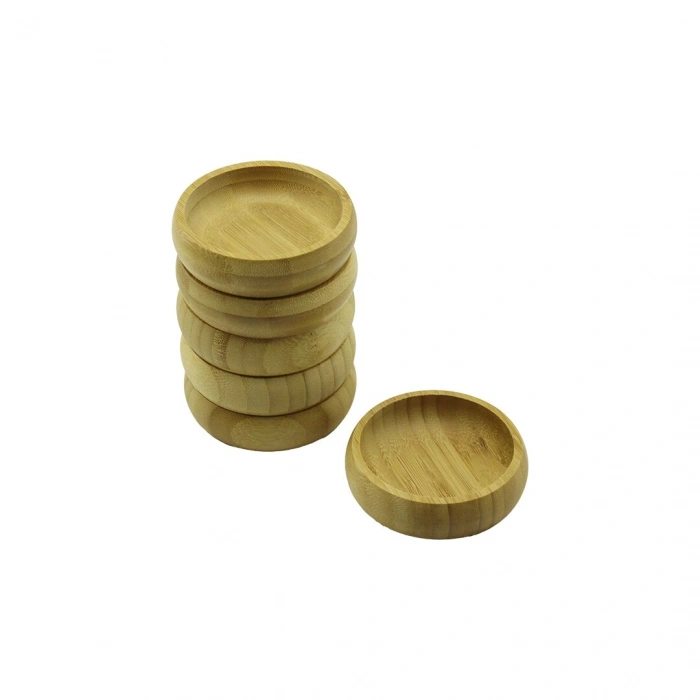 6 ADET - YUVARLAK AHŞAP BAMBU ÇEREZLİK - LOKUMLUK KASE DERİNLİK: 1.7CM  - ÇAP: 8.8CM (5263)