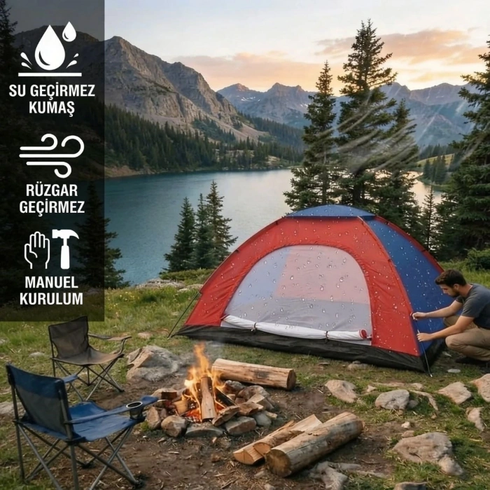 6 Kişilik Manuel Kurulum Kamp Çadırı – Aile, Doğa, Piknik ve Outdoor Kamp Çadırı 220x250x150 cm (5263)