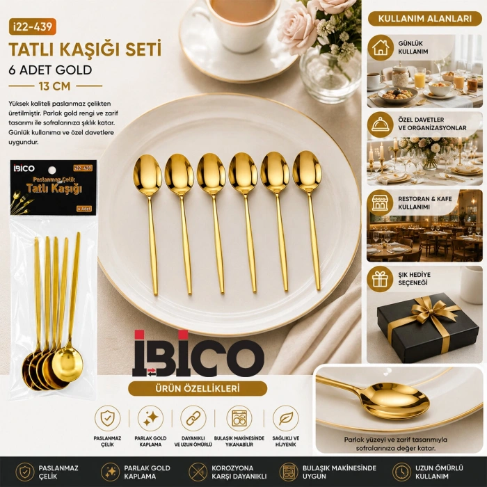 60 PARÇA GOLD TATLI KAŞIK SETİ 13CM - 1 PAKET İÇİNDE 6 ADET VARDIR - 10 PAKET GÖNDERİLİR (5263)