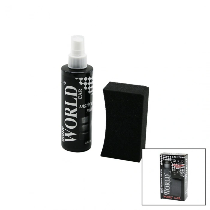 SHINE WORLD CAR  LASTİK - TAMPON  PARLATICI SPREY SETİ  PLASTİK ŞİŞE   250ML ± %10 PARLATMA SÜNGERİ (5263)