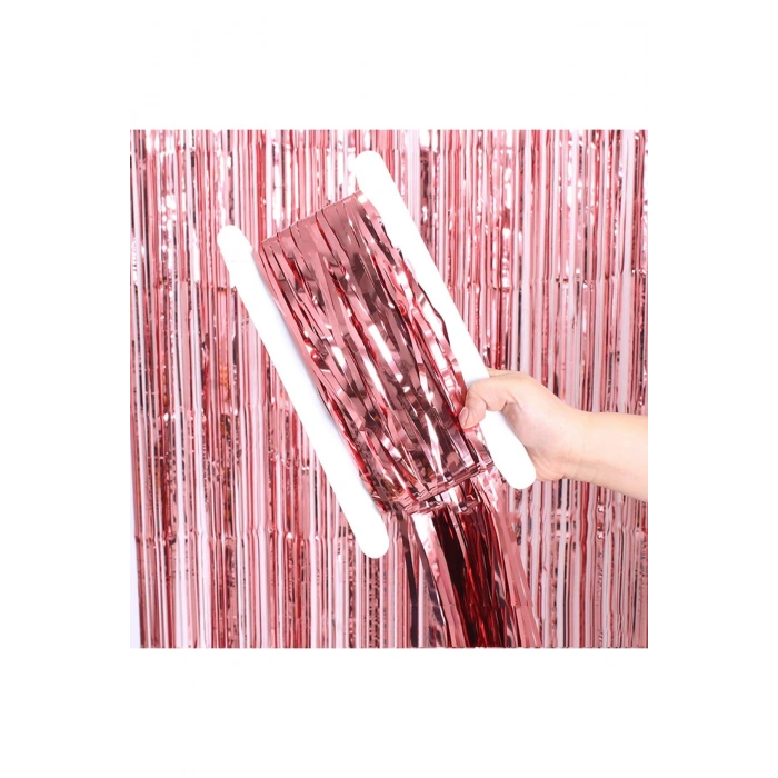 Rose Gold Renk Ekstra Metalize Parlak Saçaklı Arka Fon Perde İthal A Kalite 1x2 Metre (5263)
